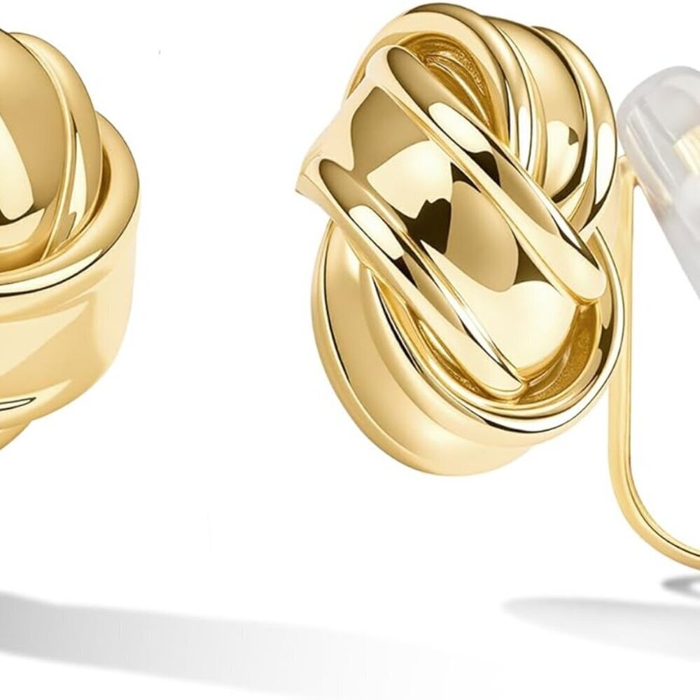Clip On Earrings Women 14K Gold Love Knot Non Pierced Lightweight Gifts